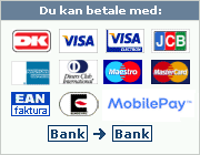 Dankort, Visa, VISA Electron, MasterCard, EuroCard, Diners, Maestro, American Express, JCB
